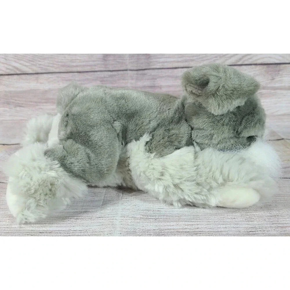 FAO Schwarz Plush Schnauzer Stuffed Animal Dog Beanbag Gray Laying 11" - Picture 2 of 4